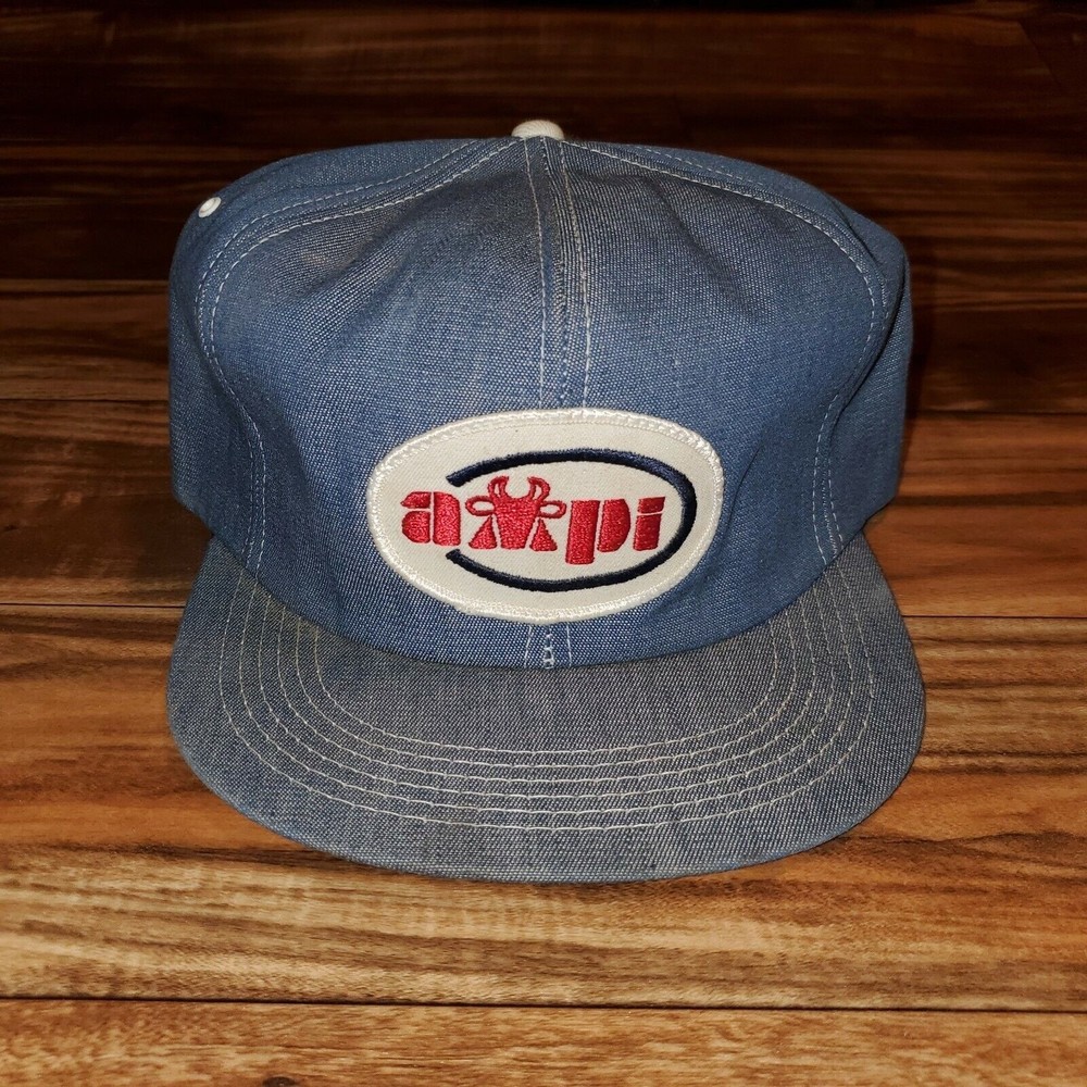Vintage Rare K Products Denim Style Ampi Dairy Cheese Patch Snapback Vtg Hat Cap